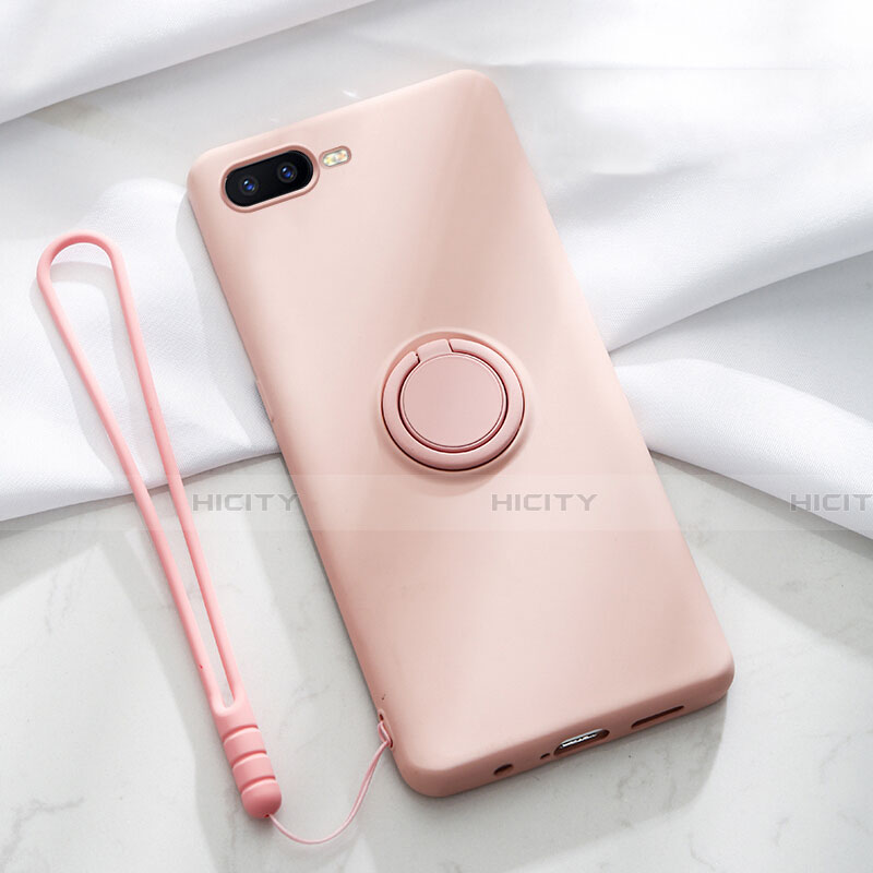 Custodia Silicone Ultra Sottile Morbida Cover con Magnetico Anello Supporto T02 per Oppo K1 Rosa