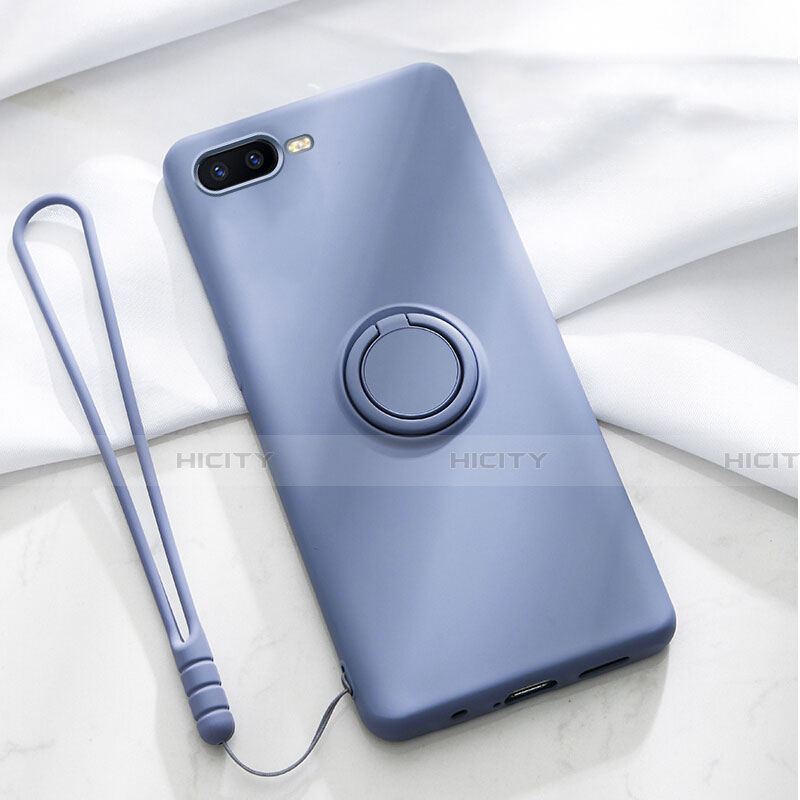 Custodia Silicone Ultra Sottile Morbida Cover con Magnetico Anello Supporto T02 per Oppo K1 Viola