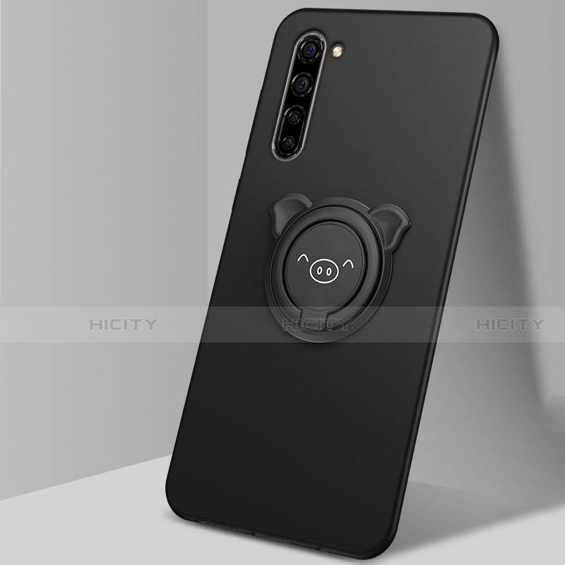 Custodia Silicone Ultra Sottile Morbida Cover con Magnetico Anello Supporto T02 per Oppo K7 5G Nero