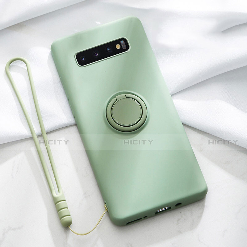 Custodia Silicone Ultra Sottile Morbida Cover con Magnetico Anello Supporto T02 per Samsung Galaxy S10 Verde