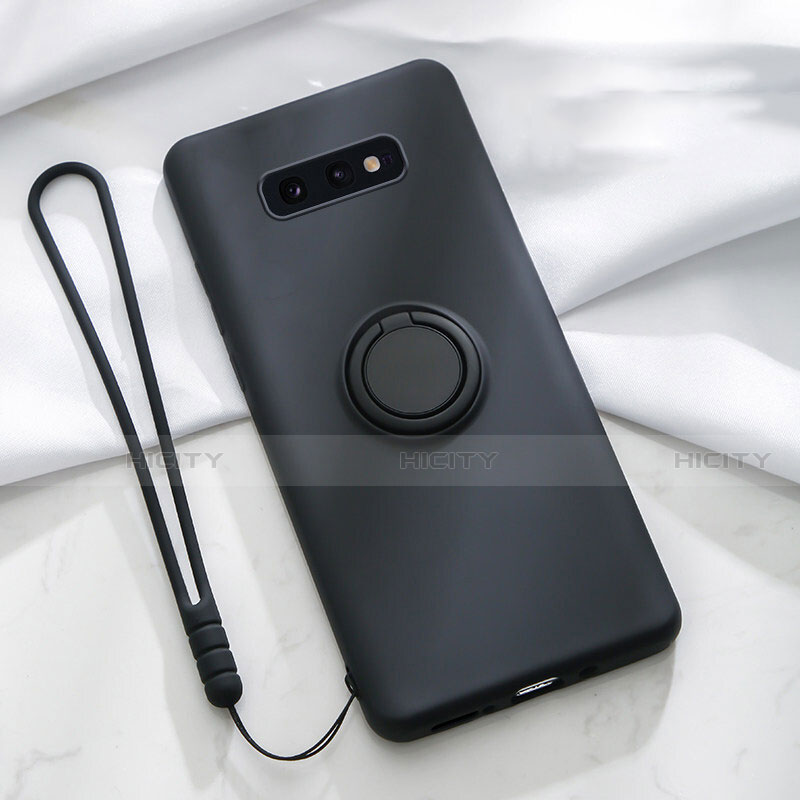 Custodia Silicone Ultra Sottile Morbida Cover con Magnetico Anello Supporto T02 per Samsung Galaxy S10e Nero