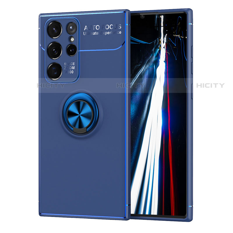 Custodia Silicone Ultra Sottile Morbida Cover con Magnetico Anello Supporto T02 per Samsung Galaxy S21 Ultra 5G Blu