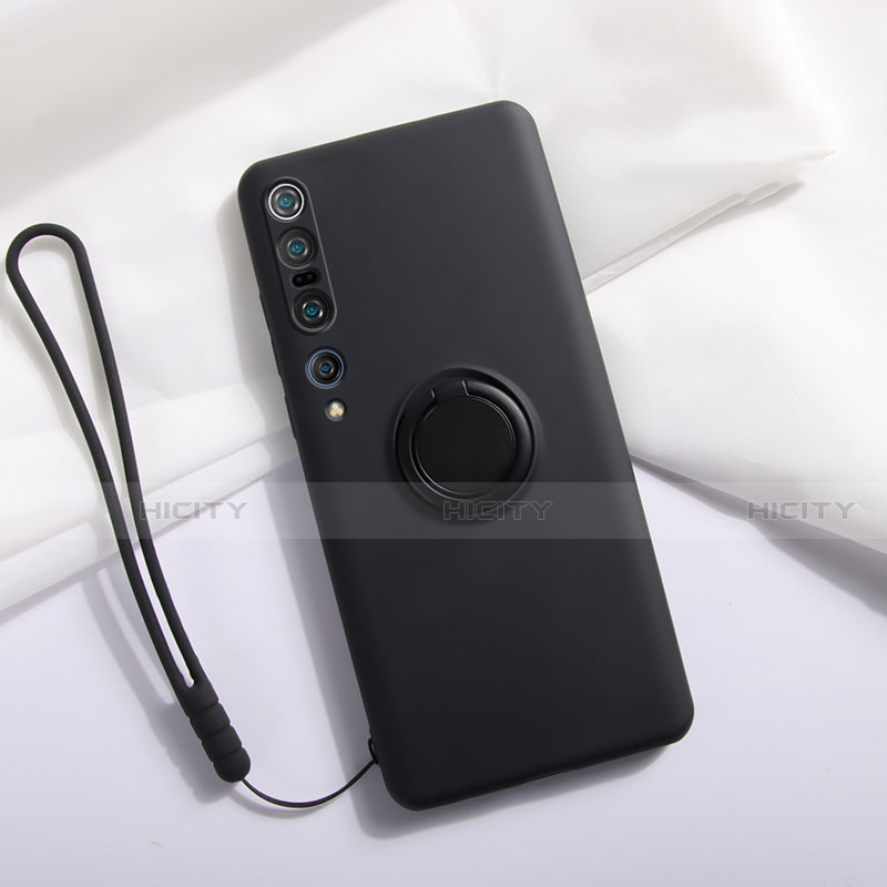 Custodia Silicone Ultra Sottile Morbida Cover con Magnetico Anello Supporto T02 per Xiaomi Mi 10 Pro Nero