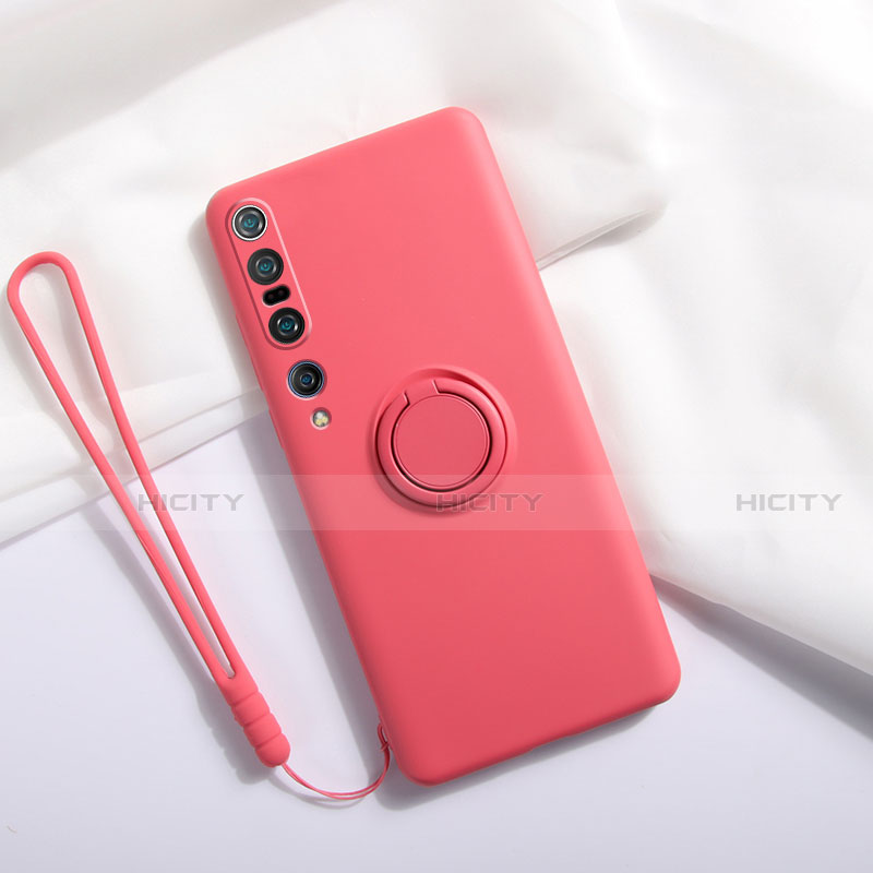 Custodia Silicone Ultra Sottile Morbida Cover con Magnetico Anello Supporto T02 per Xiaomi Mi 10 Pro Rosso