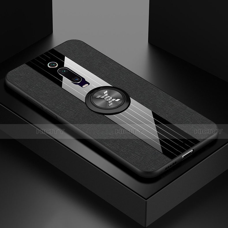 Custodia Silicone Ultra Sottile Morbida Cover con Magnetico Anello Supporto T02 per Xiaomi Mi 9T Nero
