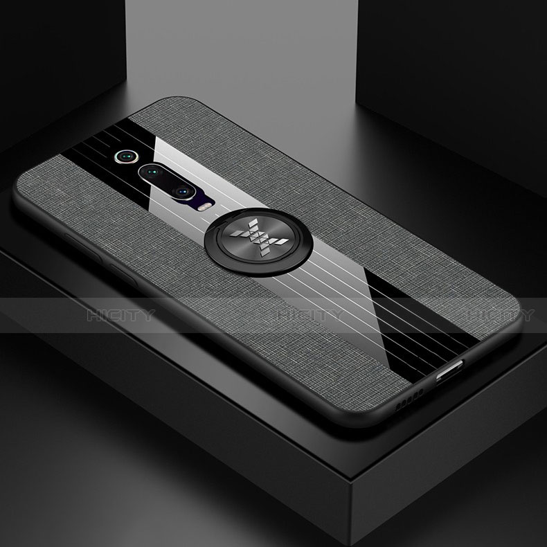 Custodia Silicone Ultra Sottile Morbida Cover con Magnetico Anello Supporto T02 per Xiaomi Mi 9T Pro Grigio Scuro