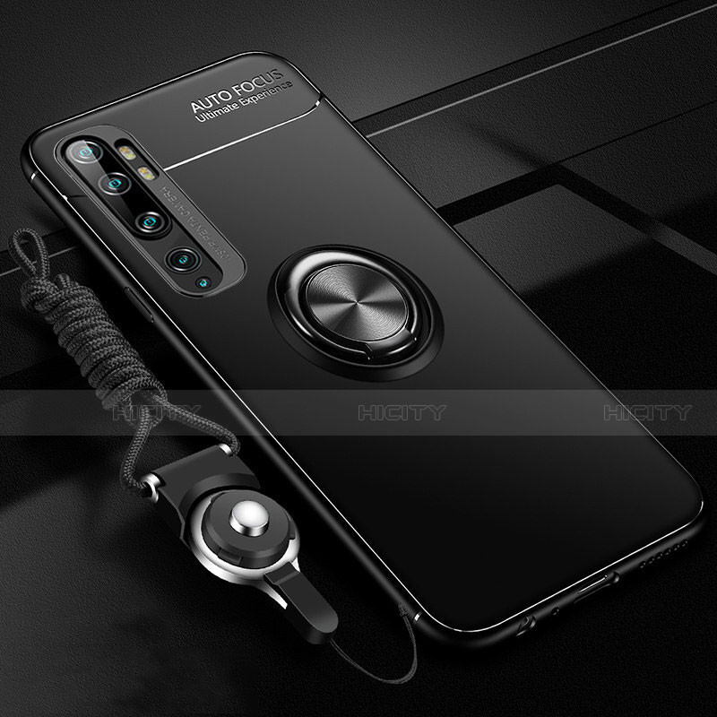 Custodia Silicone Ultra Sottile Morbida Cover con Magnetico Anello Supporto T02 per Xiaomi Mi Note 10 Nero