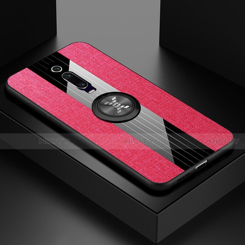 Custodia Silicone Ultra Sottile Morbida Cover con Magnetico Anello Supporto T02 per Xiaomi Redmi K20 Rosa Caldo