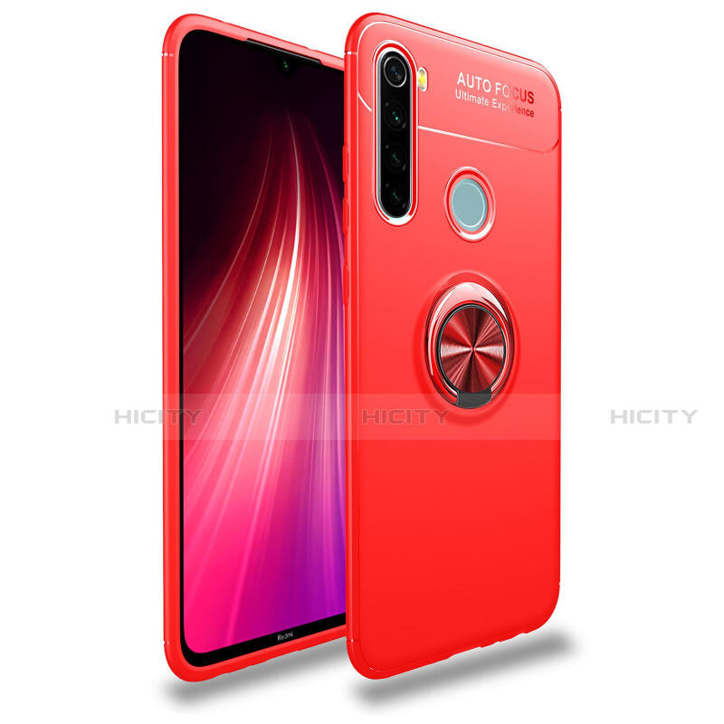 Custodia Silicone Ultra Sottile Morbida Cover con Magnetico Anello Supporto T02 per Xiaomi Redmi Note 8 (2021) Rosso