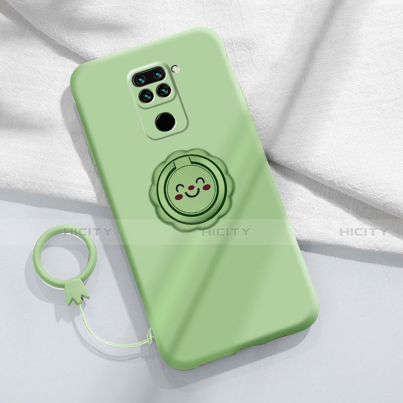 Custodia Silicone Ultra Sottile Morbida Cover con Magnetico Anello Supporto T02 per Xiaomi Redmi Note 9 Ciano