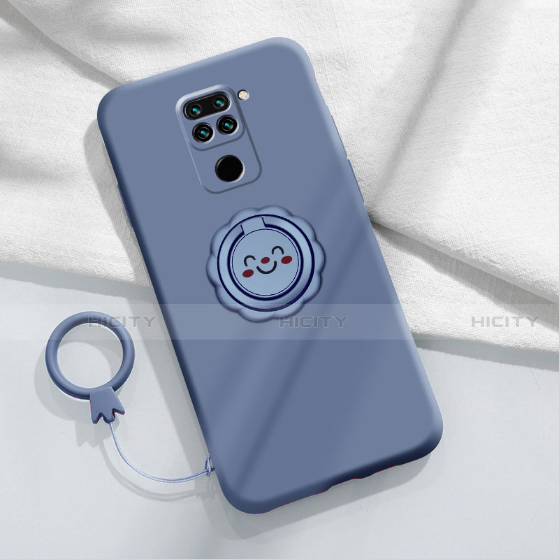 Custodia Silicone Ultra Sottile Morbida Cover con Magnetico Anello Supporto T02 per Xiaomi Redmi Note 9 Grigio