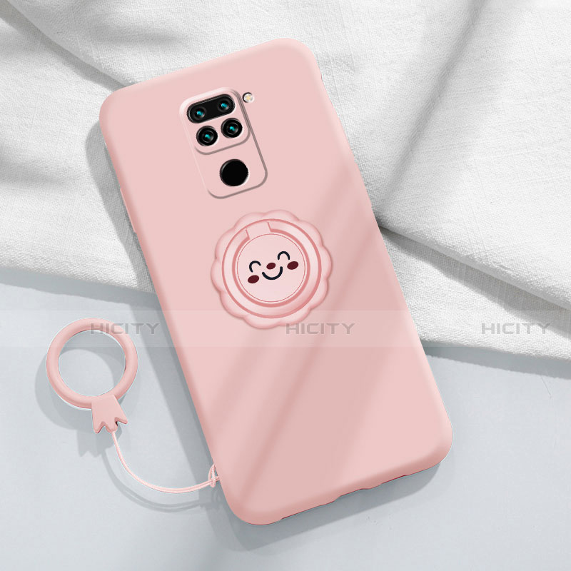 Custodia Silicone Ultra Sottile Morbida Cover con Magnetico Anello Supporto T02 per Xiaomi Redmi Note 9 Rosa