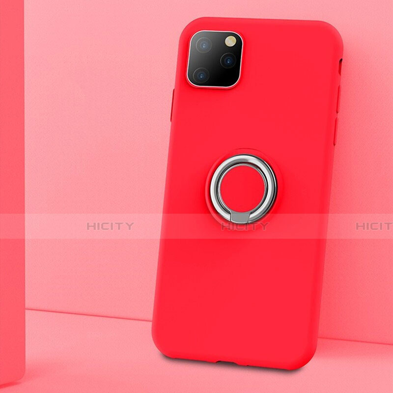 Custodia Silicone Ultra Sottile Morbida Cover con Magnetico Anello Supporto T03 per Apple iPhone 11 Pro Rosso