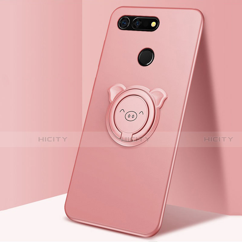 Custodia Silicone Ultra Sottile Morbida Cover con Magnetico Anello Supporto T03 per Huawei Honor View 20 Rosa