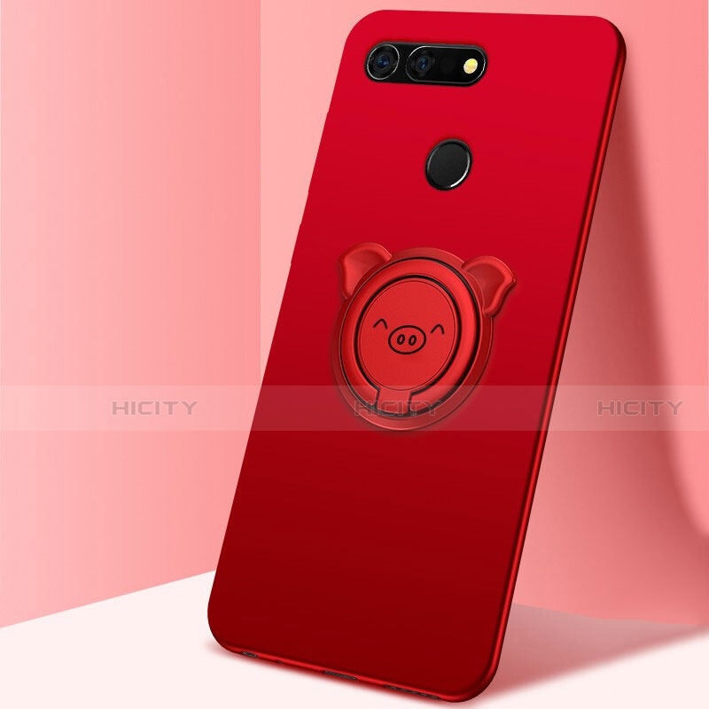 Custodia Silicone Ultra Sottile Morbida Cover con Magnetico Anello Supporto T03 per Huawei Honor View 20 Rosso