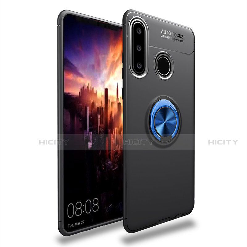 Custodia Silicone Ultra Sottile Morbida Cover con Magnetico Anello Supporto T03 per Huawei Nova 4e Blu e Nero