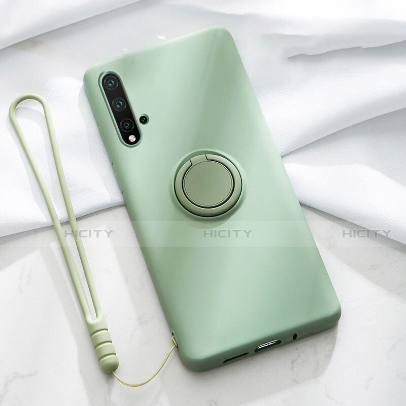 Custodia Silicone Ultra Sottile Morbida Cover con Magnetico Anello Supporto T03 per Huawei Nova 5 Verde