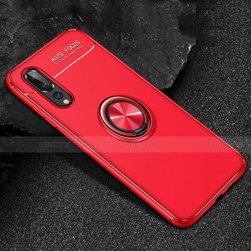 Custodia Silicone Ultra Sottile Morbida Cover con Magnetico Anello Supporto T03 per Huawei P20 Pro Rosso