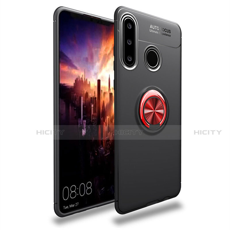Custodia Silicone Ultra Sottile Morbida Cover con Magnetico Anello Supporto T03 per Huawei P30 Lite XL Rosso e Nero