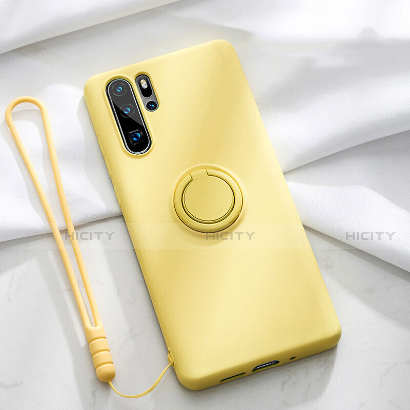 Custodia Silicone Ultra Sottile Morbida Cover con Magnetico Anello Supporto T03 per Huawei P30 Pro Giallo