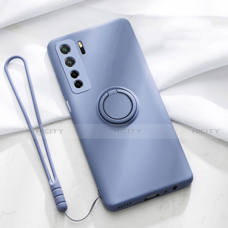 Custodia Silicone Ultra Sottile Morbida Cover con Magnetico Anello Supporto T03 per Huawei P40 Lite 5G Viola