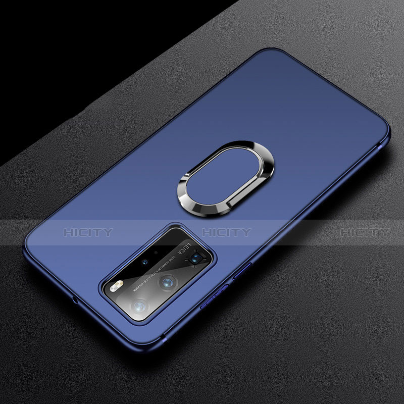 Custodia Silicone Ultra Sottile Morbida Cover con Magnetico Anello Supporto T03 per Huawei P40 Pro Blu