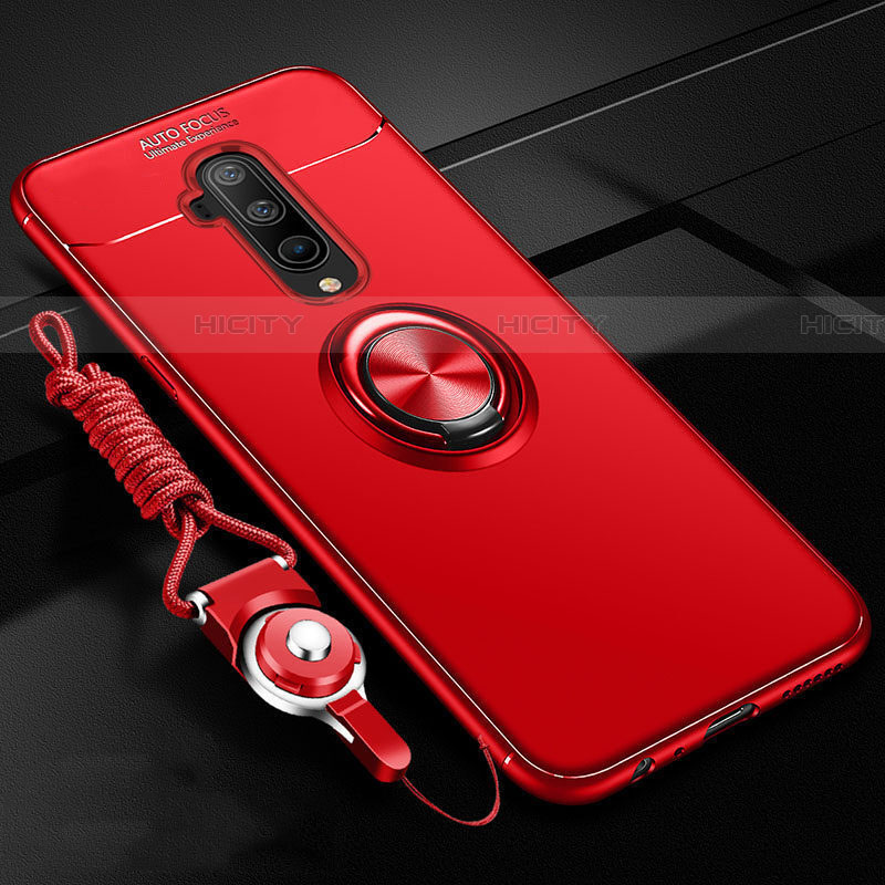 Custodia Silicone Ultra Sottile Morbida Cover con Magnetico Anello Supporto T03 per OnePlus 7T Pro Rosso