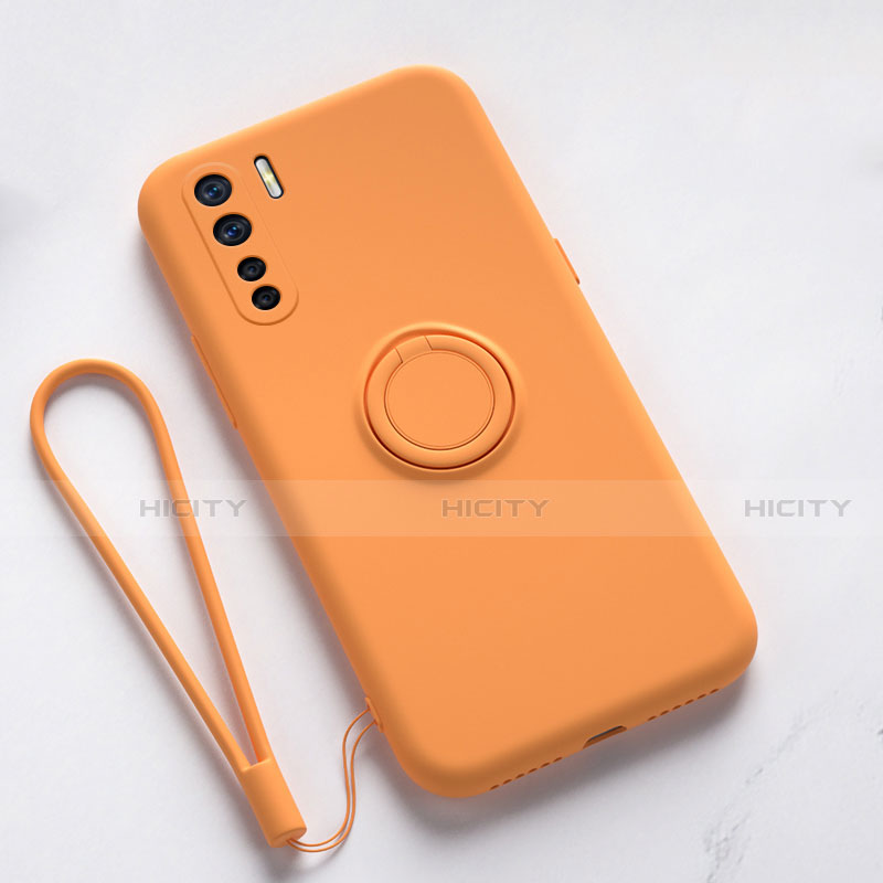 Custodia Silicone Ultra Sottile Morbida Cover con Magnetico Anello Supporto T03 per Oppo A91 Arancione