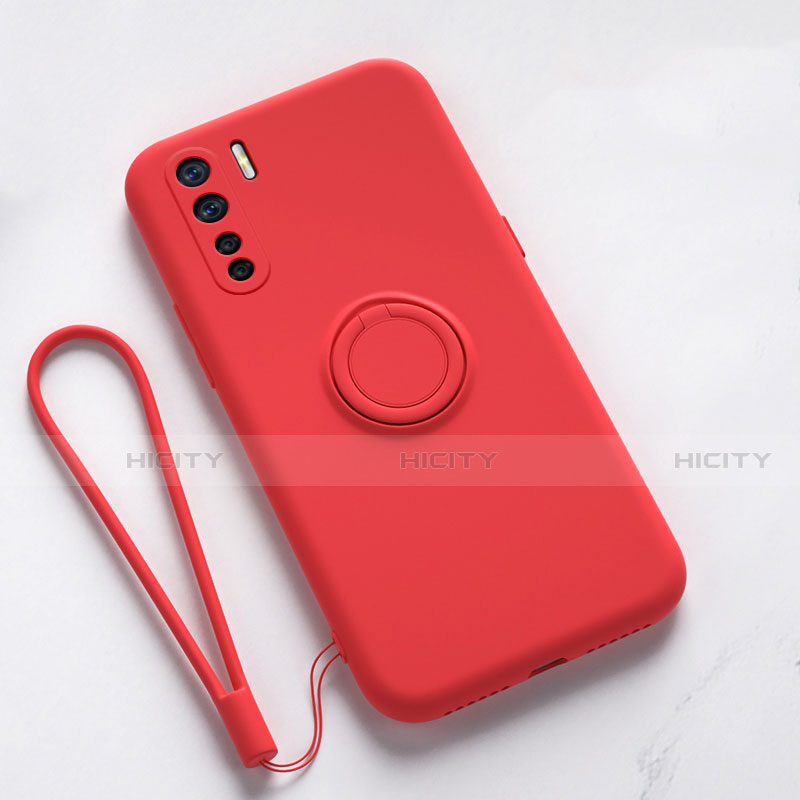 Custodia Silicone Ultra Sottile Morbida Cover con Magnetico Anello Supporto T03 per Oppo Find X2 Lite Rosso