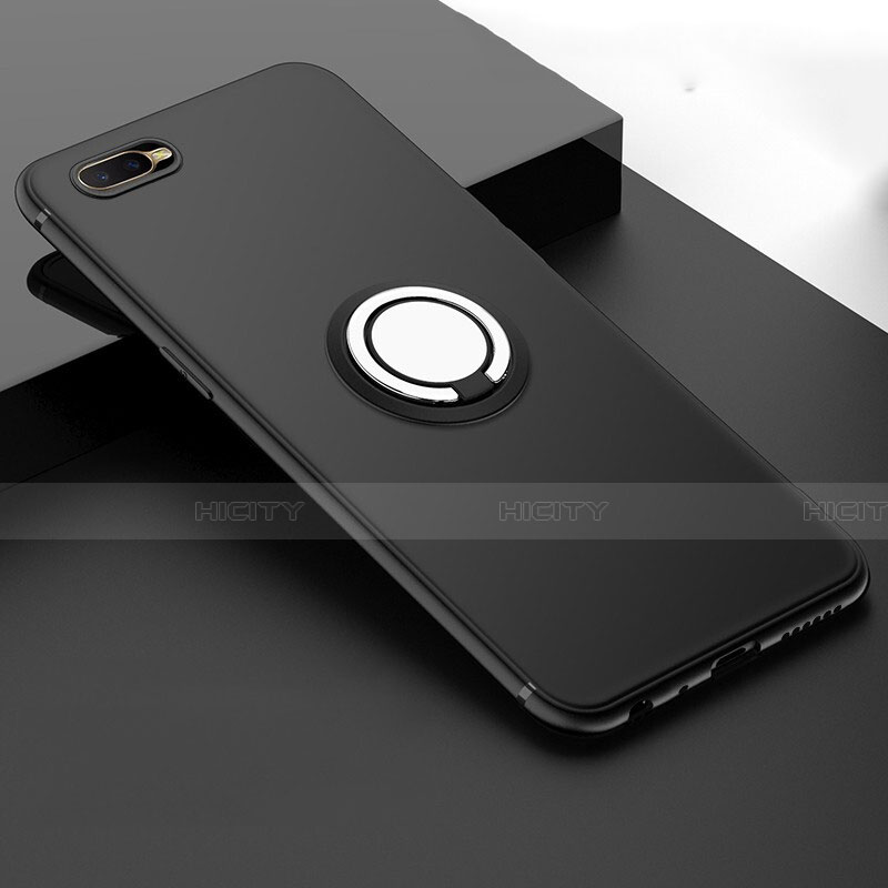 Custodia Silicone Ultra Sottile Morbida Cover con Magnetico Anello Supporto T03 per Oppo K1 Nero