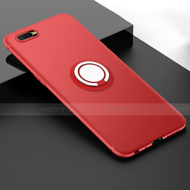 Custodia Silicone Ultra Sottile Morbida Cover con Magnetico Anello Supporto T03 per Oppo R15X Rosso