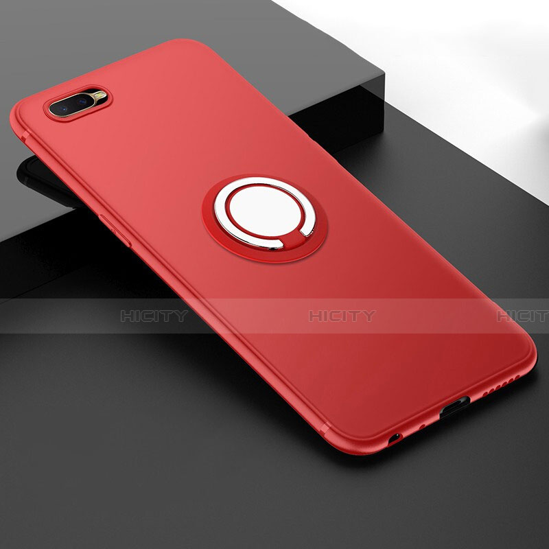 Custodia Silicone Ultra Sottile Morbida Cover con Magnetico Anello Supporto T03 per Oppo R17 Neo Rosso