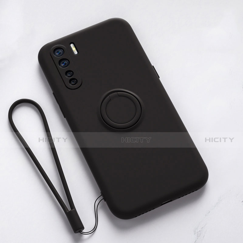 Custodia Silicone Ultra Sottile Morbida Cover con Magnetico Anello Supporto T03 per Oppo Reno3 Nero