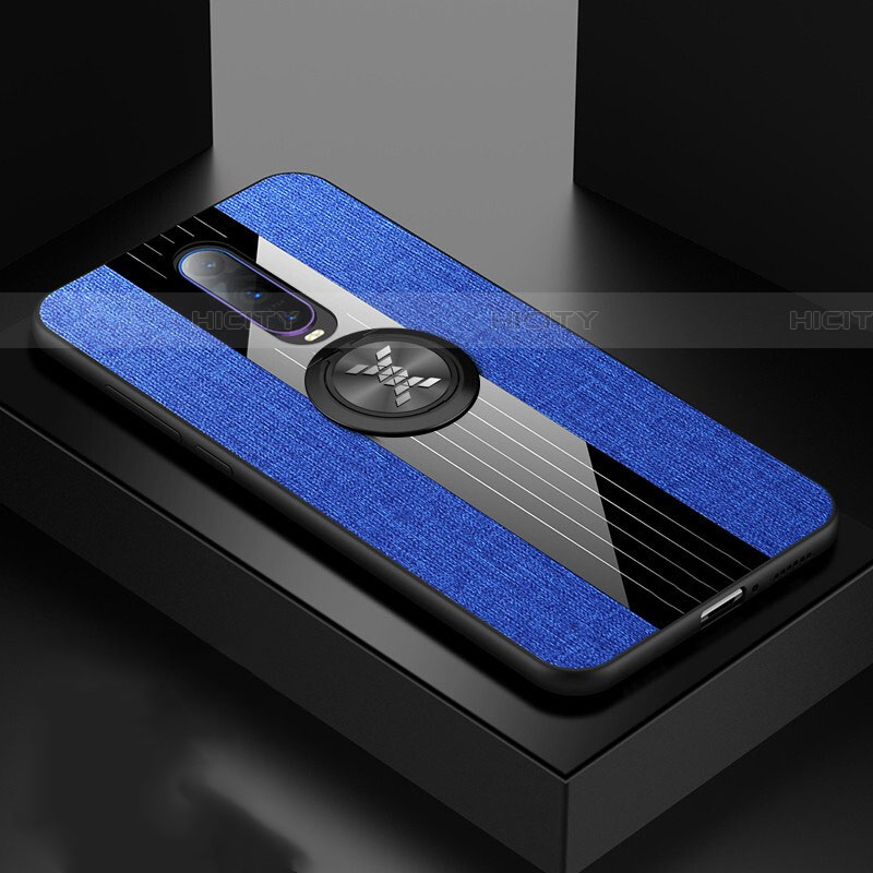 Custodia Silicone Ultra Sottile Morbida Cover con Magnetico Anello Supporto T03 per Oppo RX17 Pro Blu