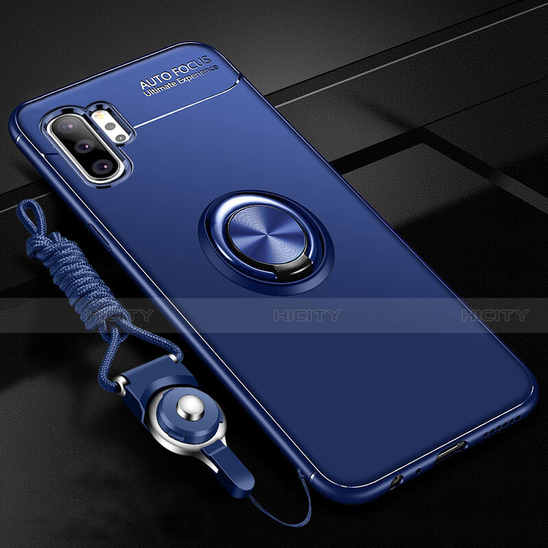 Custodia Silicone Ultra Sottile Morbida Cover con Magnetico Anello Supporto T03 per Samsung Galaxy Note 10 Plus Blu