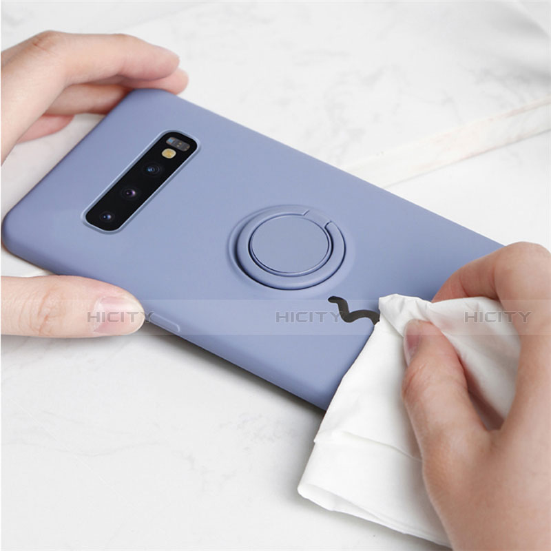 Custodia Silicone Ultra Sottile Morbida Cover con Magnetico Anello Supporto T03 per Samsung Galaxy S10 Plus