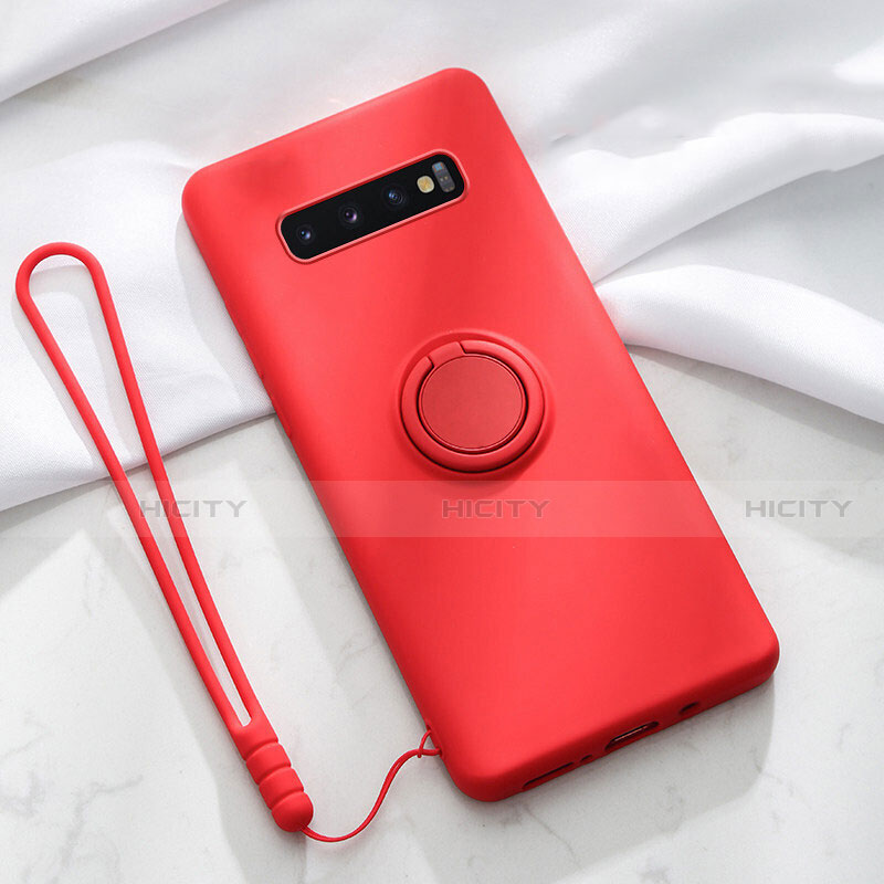 Custodia Silicone Ultra Sottile Morbida Cover con Magnetico Anello Supporto T03 per Samsung Galaxy S10 Plus Rosso