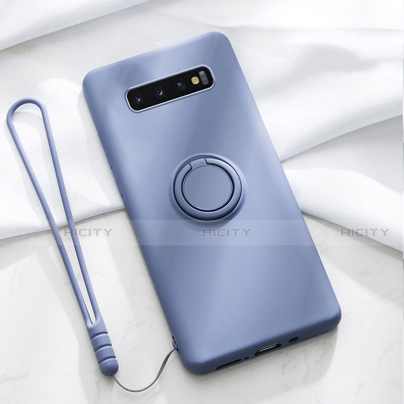 Custodia Silicone Ultra Sottile Morbida Cover con Magnetico Anello Supporto T03 per Samsung Galaxy S10 Plus Viola