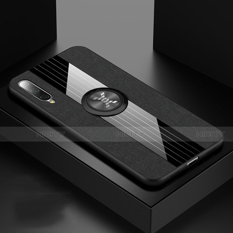 Custodia Silicone Ultra Sottile Morbida Cover con Magnetico Anello Supporto T03 per Xiaomi Mi A3 Nero
