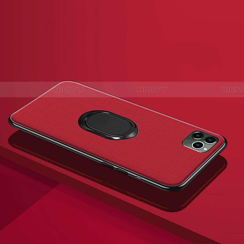 Custodia Silicone Ultra Sottile Morbida Cover con Magnetico Anello Supporto T04 per Apple iPhone 11 Pro Max Rosso