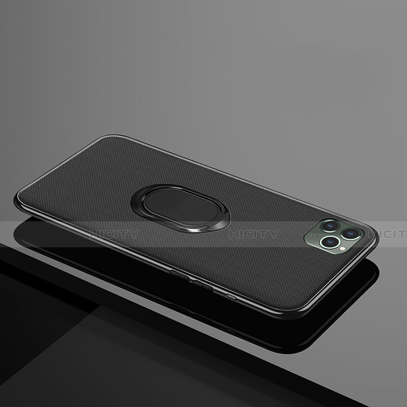 Custodia Silicone Ultra Sottile Morbida Cover con Magnetico Anello Supporto T04 per Apple iPhone 11 Pro Nero