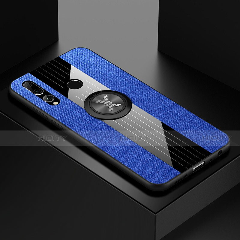 Custodia Silicone Ultra Sottile Morbida Cover con Magnetico Anello Supporto T04 per Huawei Honor 20i Blu