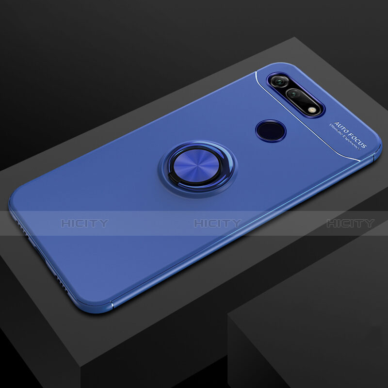 Custodia Silicone Ultra Sottile Morbida Cover con Magnetico Anello Supporto T04 per Huawei Honor View 20 Blu