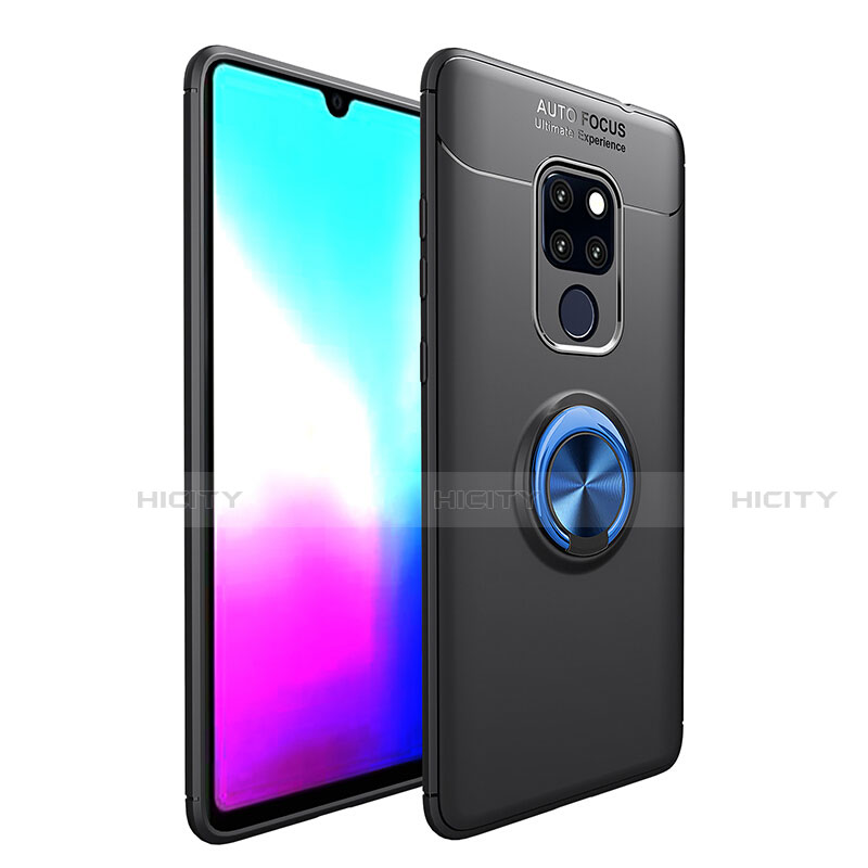 Custodia Silicone Ultra Sottile Morbida Cover con Magnetico Anello Supporto T04 per Huawei Mate 20 X 5G Blu e Nero