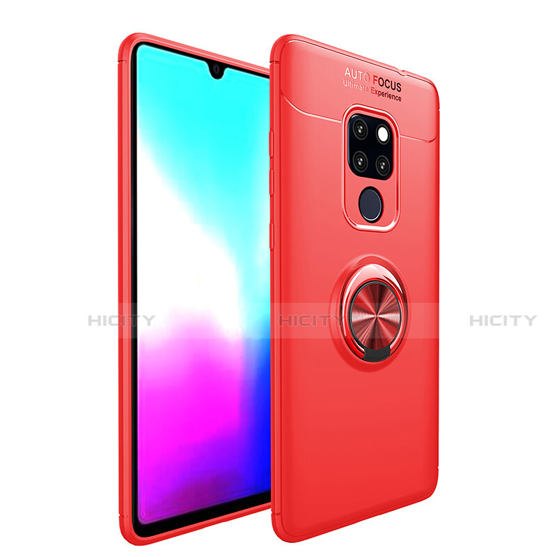 Custodia Silicone Ultra Sottile Morbida Cover con Magnetico Anello Supporto T04 per Huawei Mate 20 X 5G Rosso