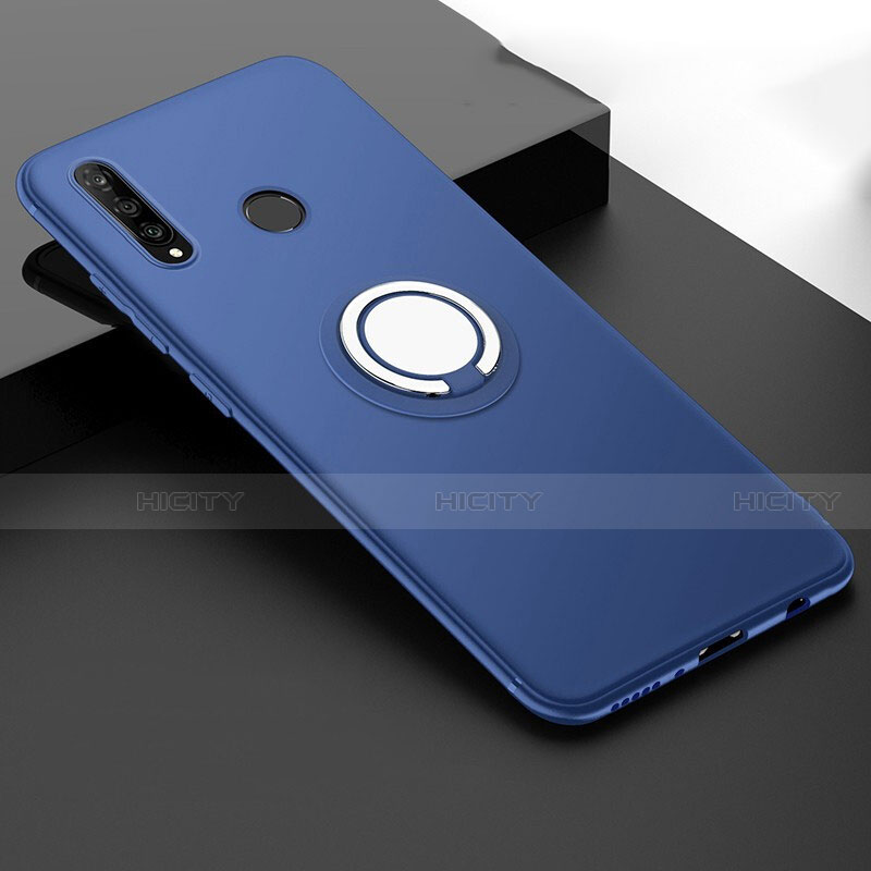 Custodia Silicone Ultra Sottile Morbida Cover con Magnetico Anello Supporto T04 per Huawei Nova 4e Blu