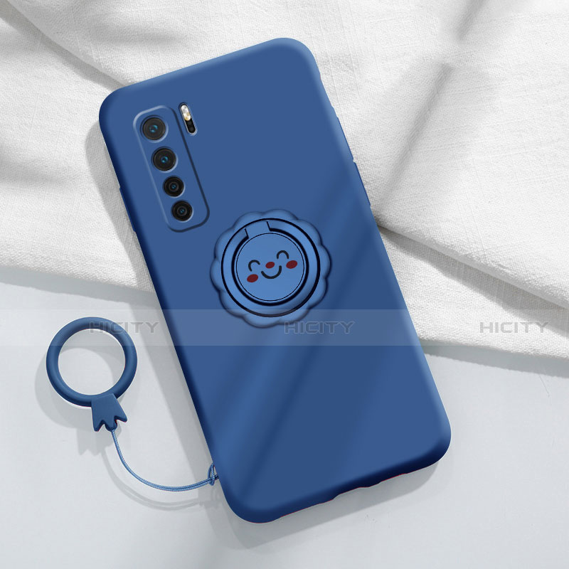 Custodia Silicone Ultra Sottile Morbida Cover con Magnetico Anello Supporto T04 per Huawei Nova 7 SE 5G Blu