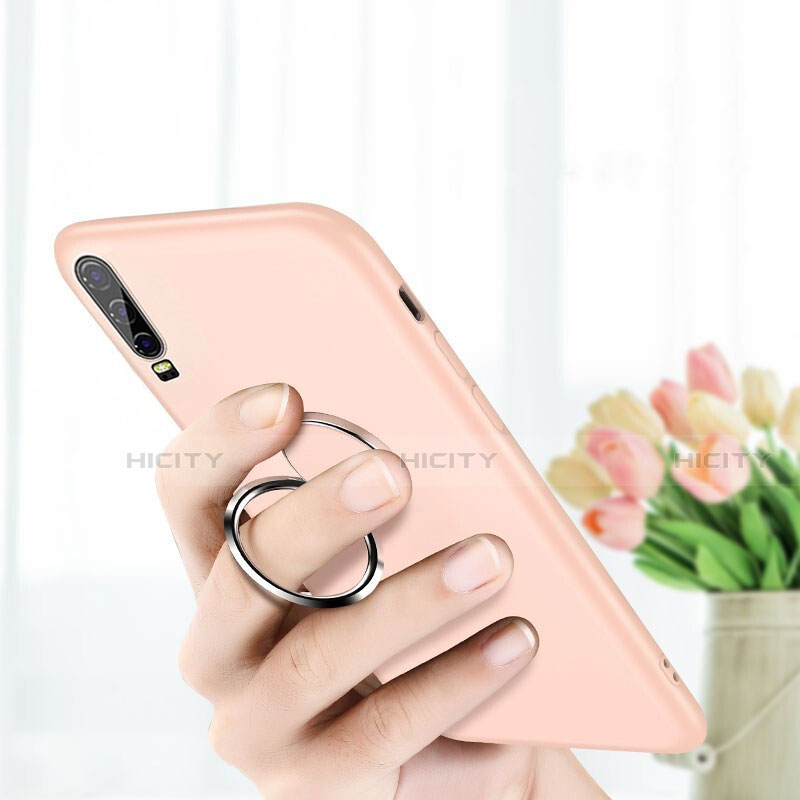 Custodia Silicone Ultra Sottile Morbida Cover con Magnetico Anello Supporto T04 per Huawei P30