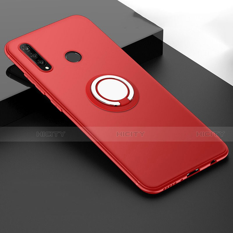 Custodia Silicone Ultra Sottile Morbida Cover con Magnetico Anello Supporto T04 per Huawei P30 Lite XL Rosso