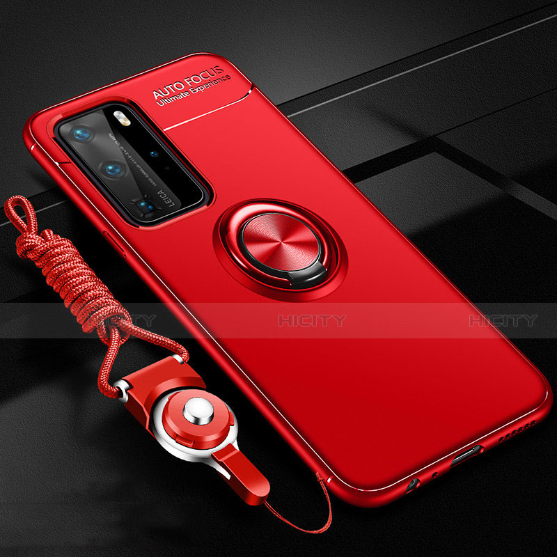 Custodia Silicone Ultra Sottile Morbida Cover con Magnetico Anello Supporto T04 per Huawei P40 Pro